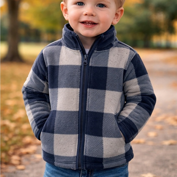 OshKosh B'gosh Other - OshKosh B’gosh Toddler Fleece Zip Jacket‎ Navy Blue & Gray Plaid | 2T